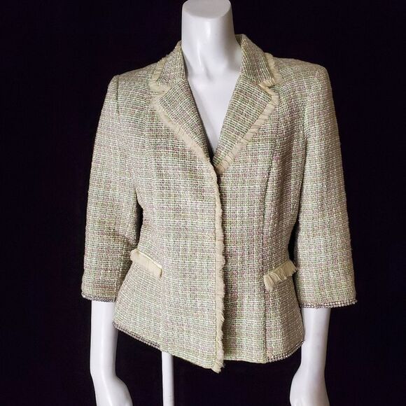 ABS Green & Pink Tweed Blazer with Rhinestone Edges (6) - Picture 4 of 5